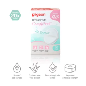 Pigeon ComfyFeel™ Breast Pads provide excellent absorbency, secure fit with enhanced adhesives, and a discreet design that remains invisible under clothing.