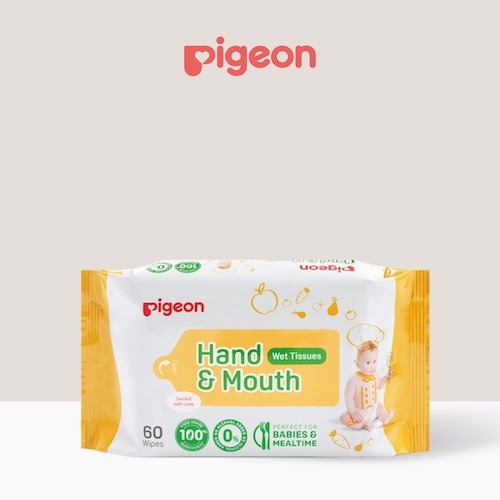 Pigeon Malaysia Hand and Mouth Wet Tissues - gentle and safe cleaning solution for babies during mealtime or playtime.